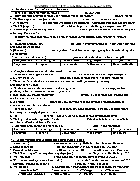 Bài tập ôn tập Unit 11 môn Tiếng Anh Lớp 8 (Sách Thí điểm)